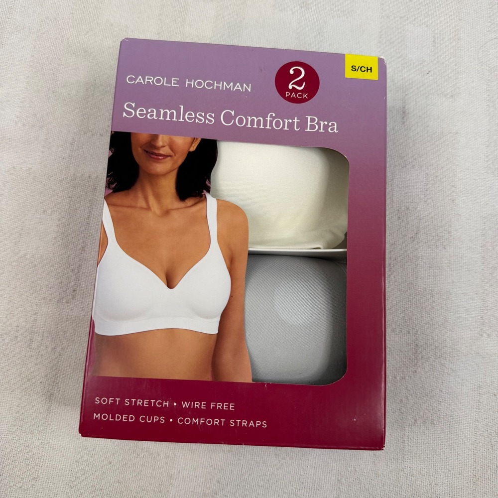 Carole Hochman 2-Pack Seamless Comfort Bra Wire Free Molded Cups White Blue S/CH